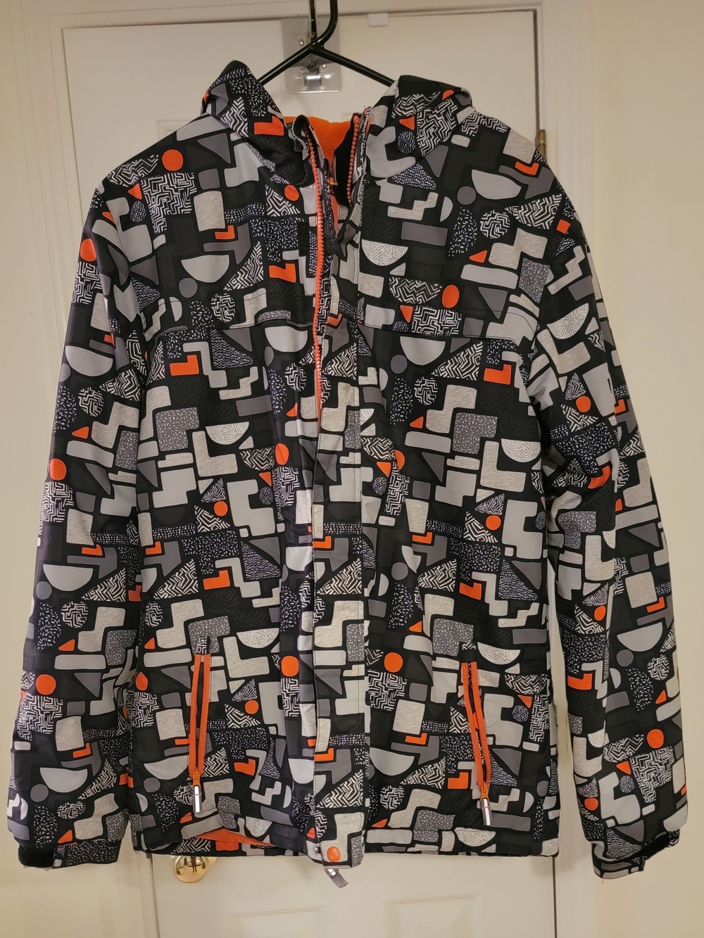 Cat & Jack Black, Gray & Orange Geometric Hooded Winter Jacket